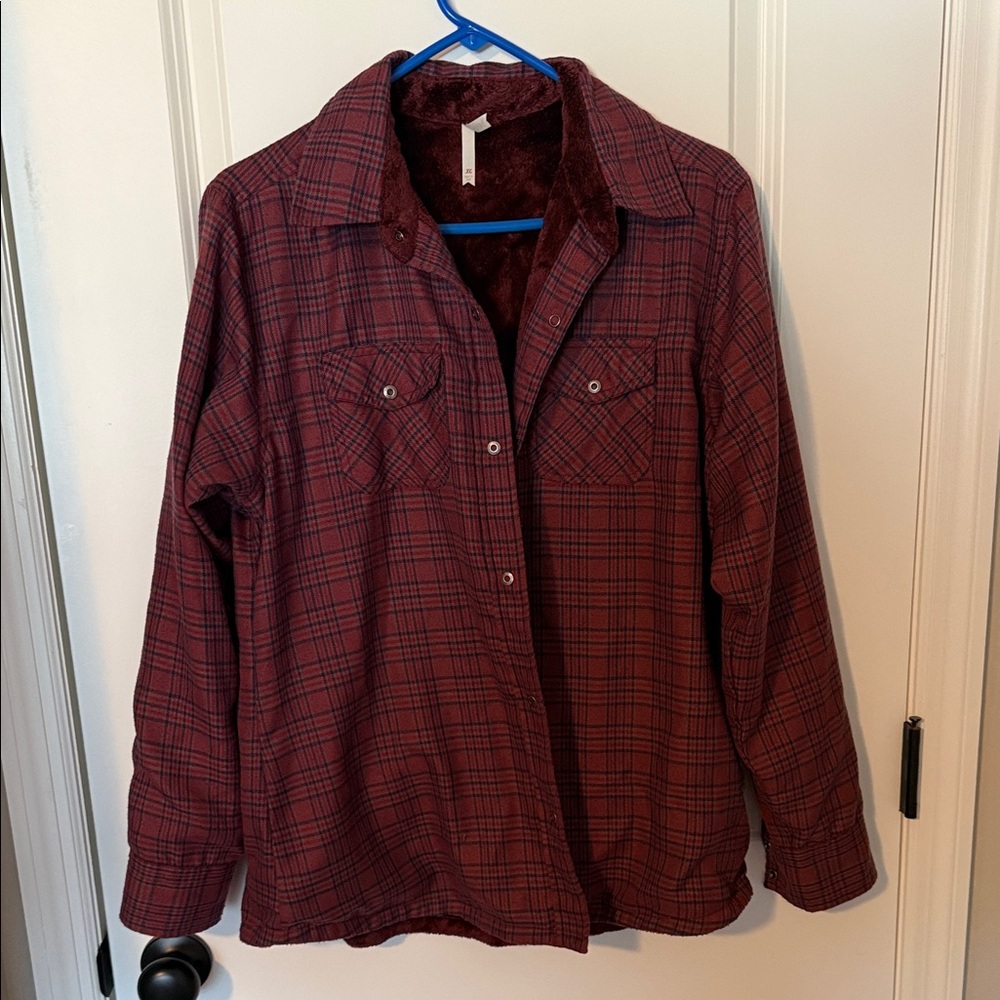 MK Plaid Burgundy Women's Button Up